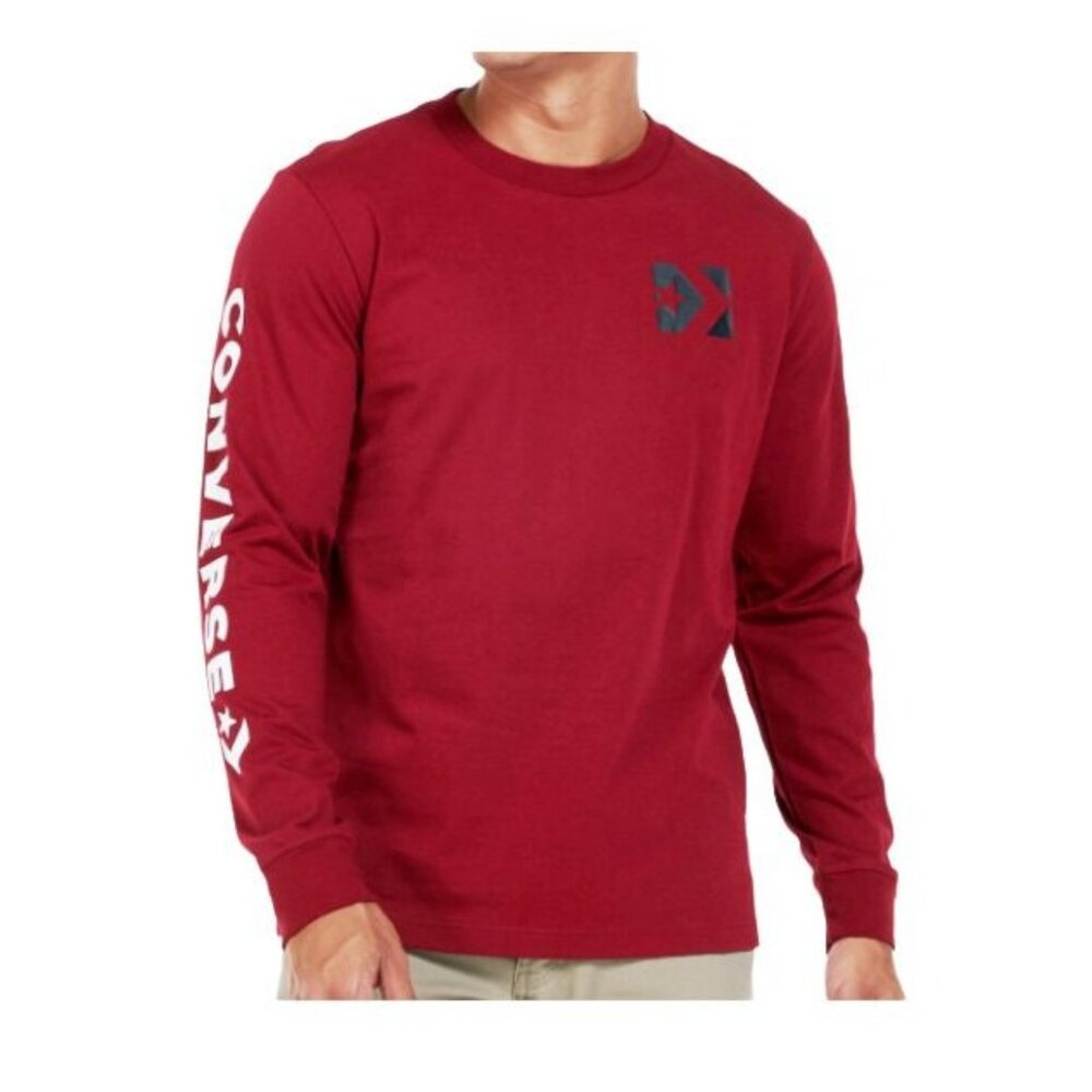 ⭐Converse Men Long Sleeve Tee Sz S Wordmark Brick Alley Burgundy Red Cotton New